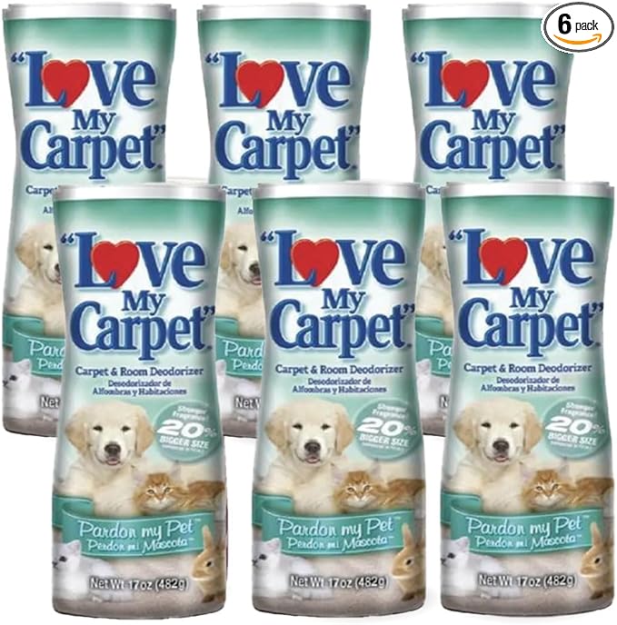 6 Love My Carpet | Carpet Deodorizer & Freshener Powder | 17 oz Pet Odor Eliminator for Strong Odor & Pet Urine | PARDON MY PET | Safe for Homes with Pets