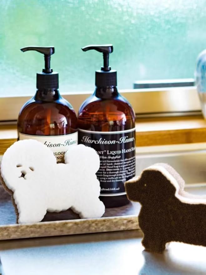 Kitchen Sponge Cute Dog Sponge Three-Layer Dog Cleaning Sponge Pet Scrubber for Dishes, Kitchen, Pots, Sink, Bathroom (4pack)