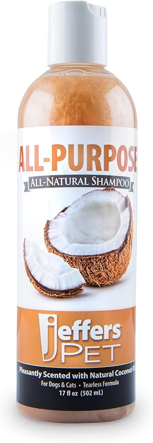 Jeffers Pet All Purpose Coconut Oil Shampoo for Dogs & Cats, 17 fl oz – Tearless, pH Balanced, Soap & Detergent Free Formula – Gentle & Nourishing for Sensitive Skin, Natural, Tearless Formula