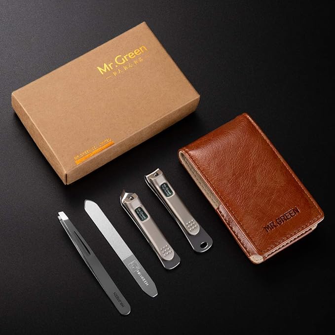 MR.GREEN Nail Clipper 4Pcs Set, Stainless Steel Manicure Pedicure Set, Medical Grade Grooming Kit with Travel Case Gift Box for Man & Woman