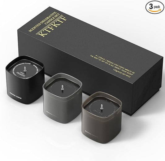 Scented Candles for Men - 3 Pack Vanilla Teakwood Mens Candles Gift Set | Essential Oil Soy Wax Candle | Luxury Masculine Gifts for Him, Husband, Boyfriend