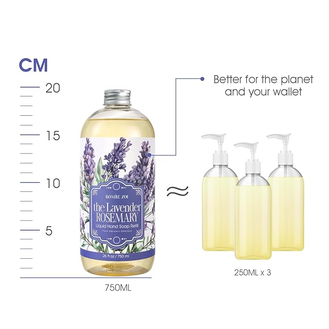 ROMIIE ZOI Liquid Hand Soap Refill Gift Set-3 Pack, Cruelty-Free and Biodegradable Formula, Moisturizing Hand Wash with Essential Oil for Sensitive Skin,Lavender Rosemary Scent,(26 Fl Oz x 3)