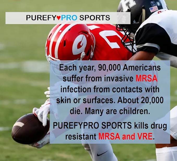 Purefypro Sports Equipment Disinfectant Spray (16oz, 2pk) Kills 99.9999% MRSA, HIV, Athlete Foot Fungus, Virus, Fungi. No Residue. Great For Sports Pads, Yoga Mats, Shoes, Boxing Gloves, Gym Equipment