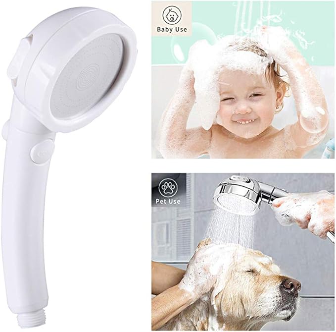 KAIYING Drill-Free High Pressure Handheld Shower Head with ON/OFF Pause Switch 3 Spray Modes Water Saving Showerhead, Detachable Shower-Head, (G:Shower Head (White)+Bracket+Hose)