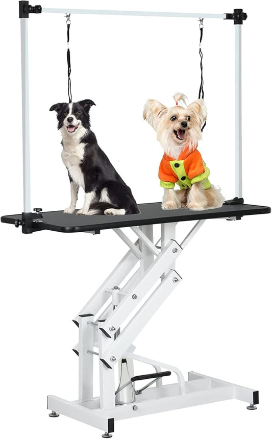 Hydraulic Dog Grooming Table, Heavy Duty Grooming Table for Small/Medium Dogs at Home, Pet Grooming Table with Adjustable Arm and Noose, Range 21-36 Inch, 43 Inch