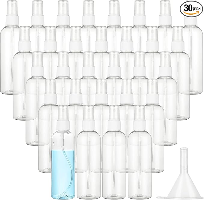 30Pcs 4oz Clear Plastic Spray Bottles with Caps, Small Plastic Fine Mist Spray Bottles, Refillable Empty Fine Mist Spray Bottle, Travel Spray Bottle with Funnel