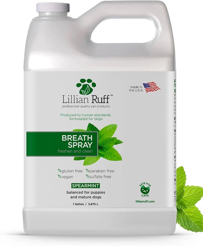Lillian Ruff Breath Freshener Dental Care Spray - Dog Oral Health Teeth Cleaning Formula Targets Bad Dog Breath, Plaque & Tartar Build-Up, Supports Oral Care, Gum Health & Immune System (Gallon)