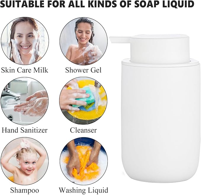 White Soap Dispenser - Modern Ceramic Hand Soap Dispenser for Bathroom Refillable Liquid Hand Soap Dispenser with Soap Pump for Liquid Soap for Farmhouse Kitchen Bathroom Decor