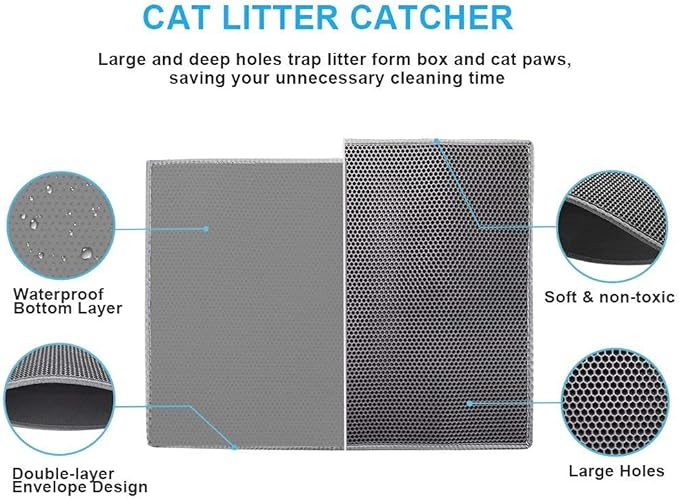 Pieviev Cat Litter Mat Double Layer Waterproof Urine Proof Trapping Mat 1 Pack (Gray, 36x30 Inch (Pack of 1))