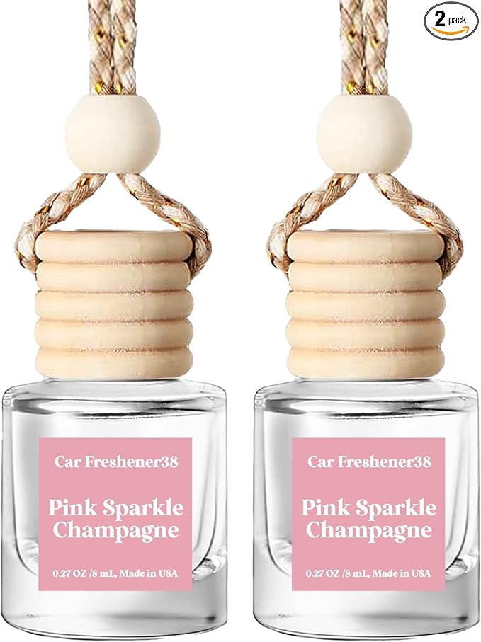 HoogaLife Car Air Freshener Diffuser 2 Pack Hanging Air Freshener Diffuser - Pink Sparkle Champagne Fragrance Oil Air Diffuse r for Car, 45+ Days Long Lasting Fragrance Made in USA (P38)