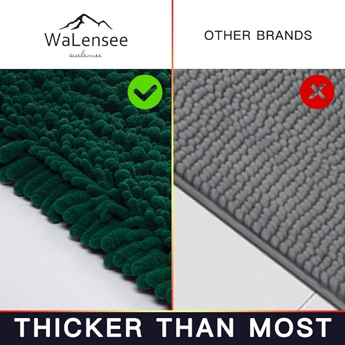 Walensee Large Bathroom Rug Non Slip Bath Mat (24x60 Inch Hunter Green) Water Absorbent Super Soft Shaggy Chenille Machine Washable Dry Extra Thick Perfect Absorbant Best Plush Carpet For Shower Floor