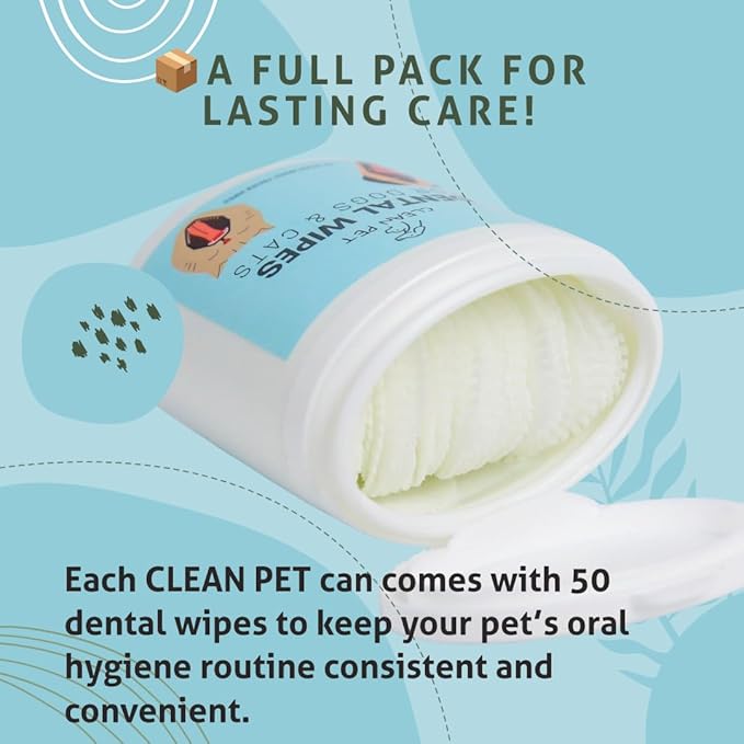 Organic Dog & Cat Dental Wipes - Vet Recommended Finger Toothbrush Wipes for Teeth Cleaning - Natural Plaque & Tartar Remover, Fresh Breath, Dual Textured - 50 Count