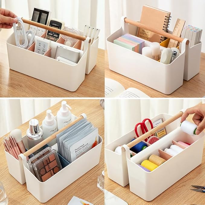 Art Caddy Organizer with Handle, Marker Organizer, Art Supply Storage Organizer with Adjustable Dividers, Portable Storage Bin for Craft Supplies Colored Pencils Makeups Tools Pen Holder for Desk