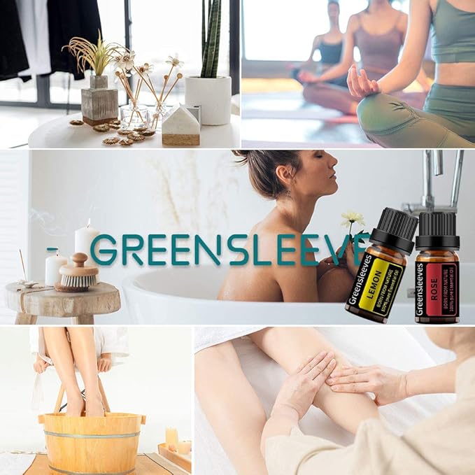 GREENSLEEVES Rose Lemon Essential Oil Set, 2 x 10ml Pure Plant-Based Fragrance Oil for Aromatherapy, Essential Oils for Diffuser, Massage, Bath Bomb, Scented Candle Soap Making