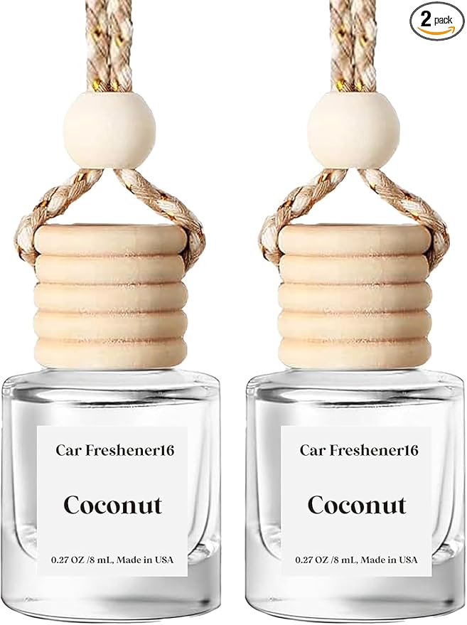 HoogaLife Car Air Freshener Diffuser 2 Pack Hanging Air Freshener Diffuser - Coconut Fragrance Oil Air D iffuser for Car, 45+ days Long Lasting Fragrance Made in USA (C16)