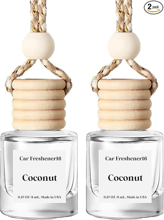 HoogaLife Car Air Freshener Diffuser 2 Pack Hanging Air Freshener Diffuser - Coconut Fragrance Oil Air D iffuser for Car, 45+ days Long Lasting Fragrance Made in USA (C16)