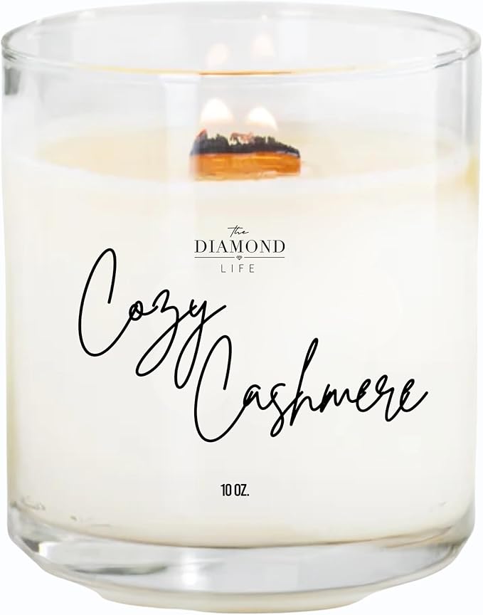 Home Cozy Cashmere Sandalwood & Vanilla Luxury Scented Soy Candle - Fall & Year Round Fragrance/9oz Clear Jar /65 Hour Burn Time/Made in The USA