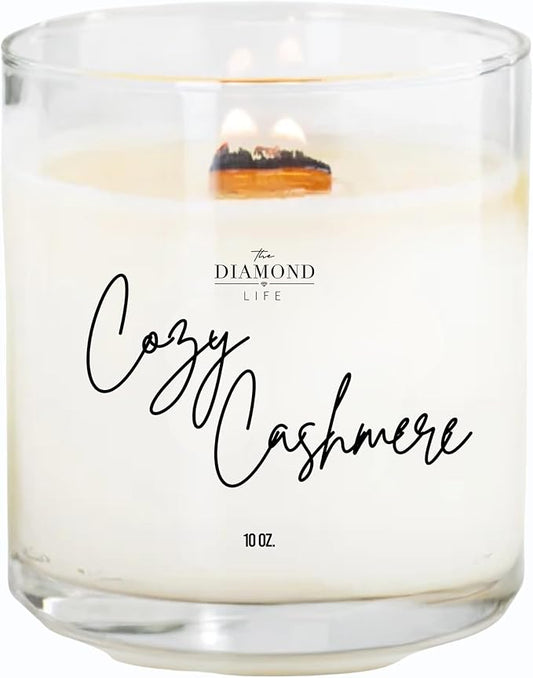Home Cozy Cashmere Sandalwood & Vanilla Luxury Scented Soy Candle - Fall & Year Round Fragrance/9oz Clear Jar /65 Hour Burn Time/Made in The USA