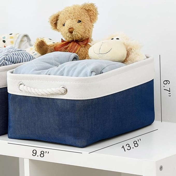 TheWarmHome Storage Bins for Shelves - 1 Pack 13.8x9.7x6.7 inch Collapsible Storage Basket for Organizing, Dog Toy Bin for Closet Organizer laundry Cloth Nursery (White & Jean Blue)