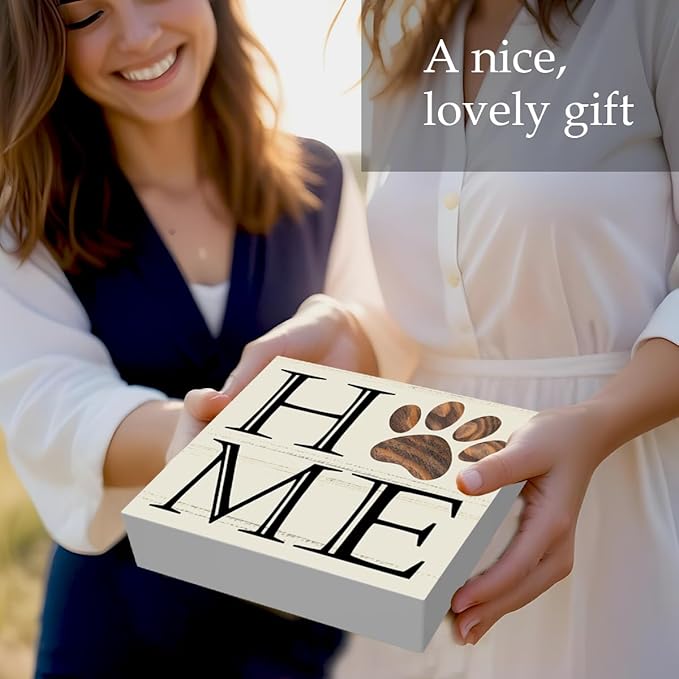 Dog Decor for The Home, Paw Print Home Pet Decor Wood Box Sign Block for Bedroom Shelf Tabletop Office Farmhouse, Dog Lovers Gift 5 x 5 Inch