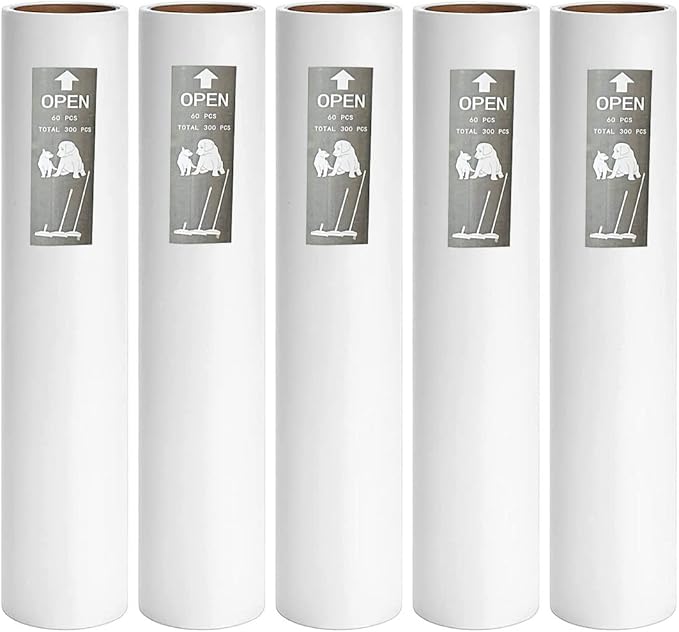 5 Pack 9.45 Inch Wide Large Lint Roller Refills (1.51In Inner Diamerter), Supersize Extra Sticky Roller Refills for Pet Hair Removing(300 Sheets)