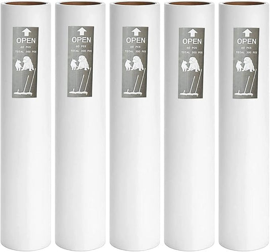 5 Pack 9.45 Inch Wide Large Lint Roller Refills (1.51In Inner Diamerter), Supersize Extra Sticky Roller Refills for Pet Hair Removing(300 Sheets)