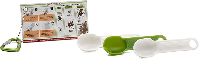 TickCheck Tick Remover Spoon - 3 Pack of Lightweight Tick Remover Tools with Free Tick ID Card & Carabiner (1 Set, 3 Spoons)