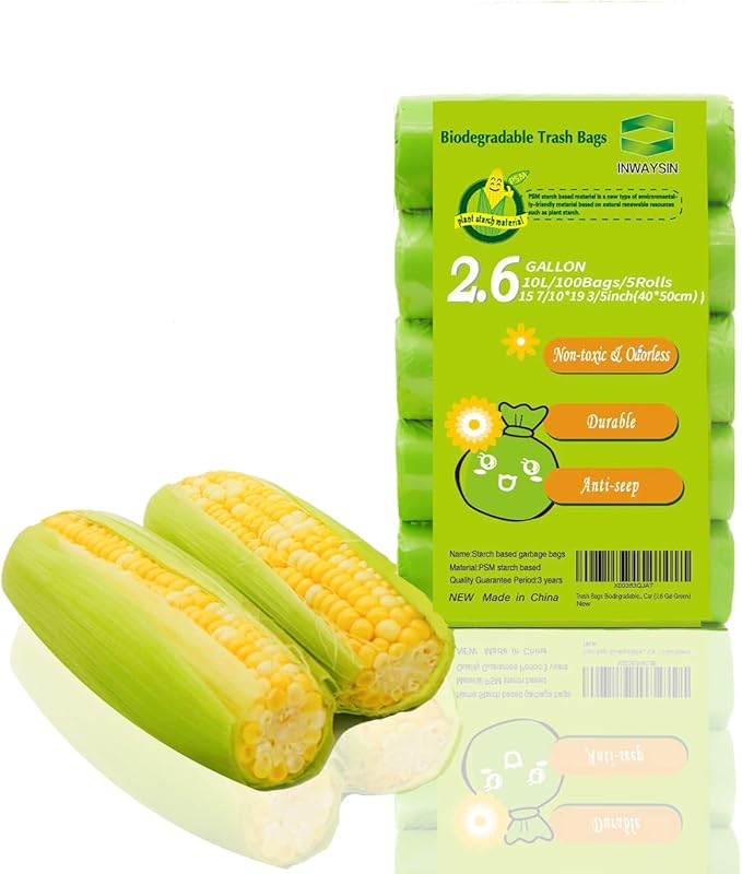 2-2.6 Gallon Trash Bags, Inwaysin Bathroom Garbage Bags, Biodegradable Small Trash Bags, Size Expanded, Clear Green, 10L, 100Bags