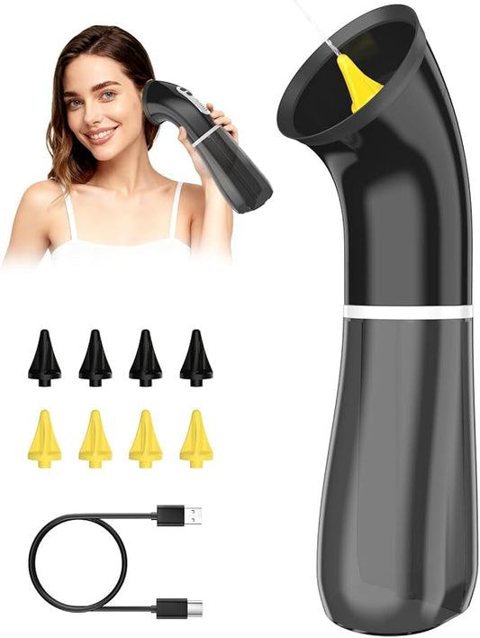 Upgraded Ear Wax Removal Kit, One Piece Waste Tank - Ear Irrigation Flushing System with 4 Modes & 8 Nozzles - IPX7, Safe and Effective Electric Ear Cleaner for Family Use, Type-C (Black)