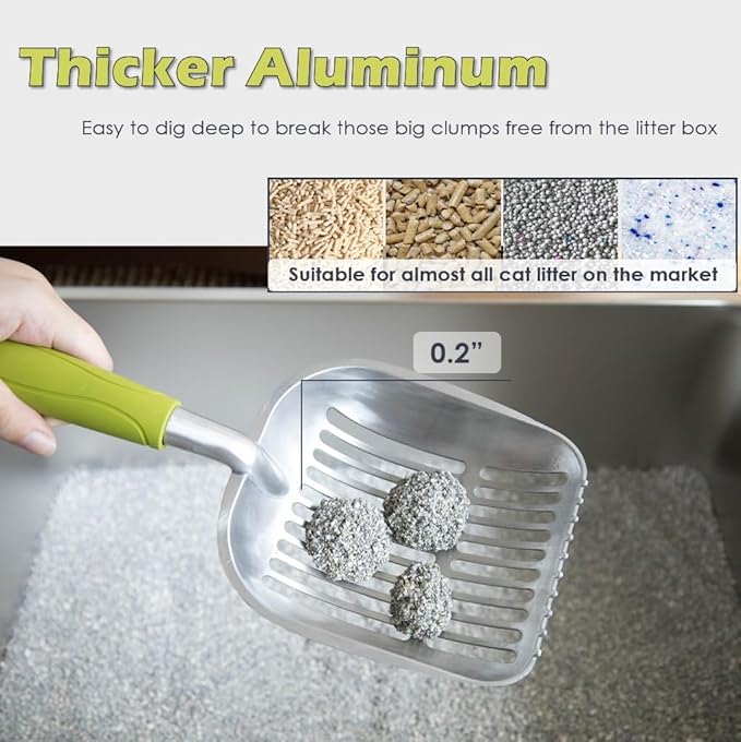 Large Aluminum Cat Litter Scoop with Holder - Heavy Duty Kitty Metal Scooper & Speed Sifter with Comfortable Grip - Stainless Steel Scooper Stand for Cat Litter Box