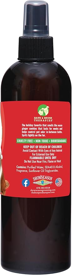 Showseason Animal Products Bath & Brush Therapies Gingerbread Dog Cologne 12.5 oz | Dog Perfume Long Lasting | Deodorizing Spray
