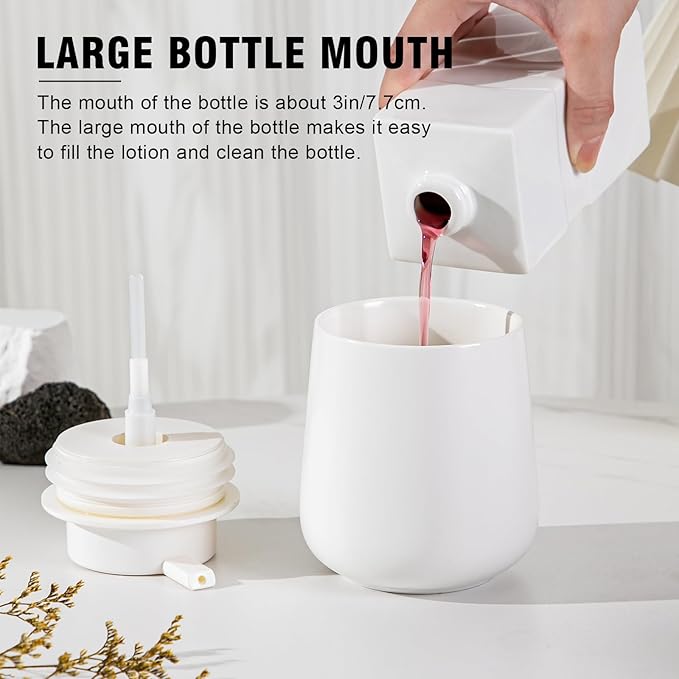 Soap Dispenser, Ceramic Foaming Soap Dispenser with Easy-to-Press Pump for Bathroom (White Liquid Dispenser)