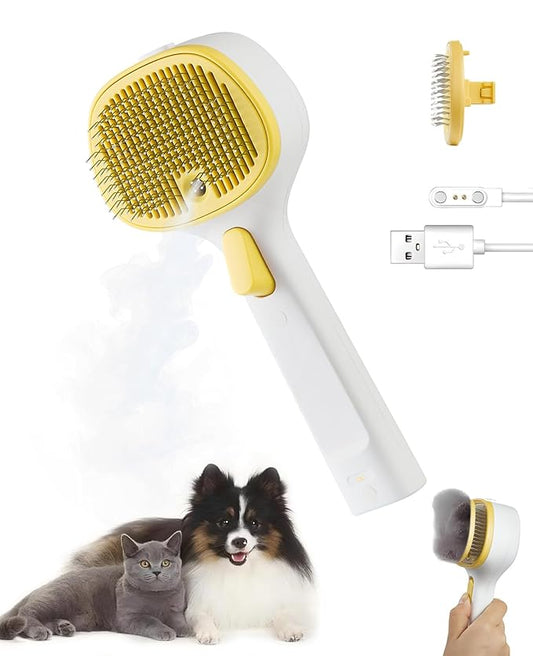3-in-1 Anti-static Cat Steam Brush (Yellow - Short head - With spray)