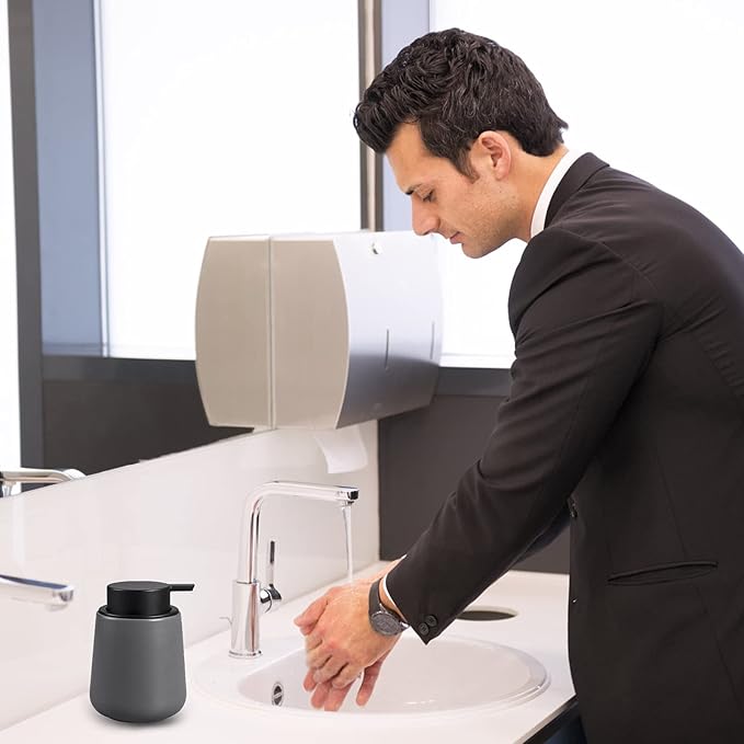 BosilunLife Foam Soap Dispenser - 12 oz Bathroom Lotion Hand Pump Dispenser Grey Foaming Soap Dispenser Ceramic Dish Liquid Dispenser for Kitchen Hand Wash Dispenser