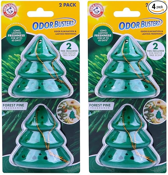 Arm & Hammer Deodorizing Odor Busterz, 4 Count, Forest Pine Figural, Air Freshener and Odor Eliminator - Long-Lasting Freshness for Home, Bathroom, Closet, Gym Bags, Sports Gear and More