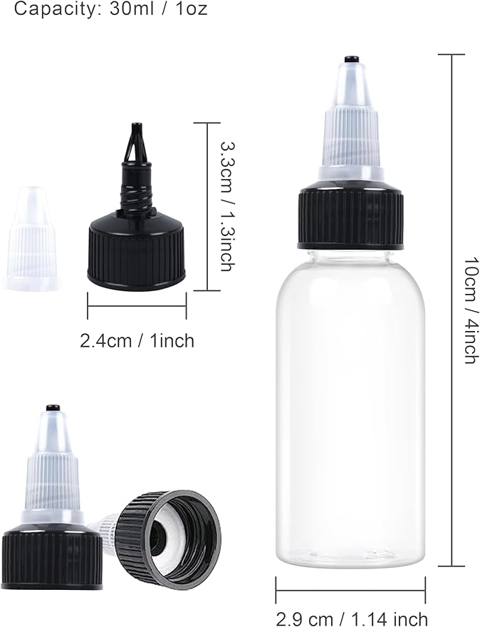 12 Pcs 1oz Plastic Squeeze Bottles with Twist Top Cap, 30ml Clear Dispensing Bottles, Empty Squirt Bottle for Liquids, Sauces, Arts, Crafts, Travel