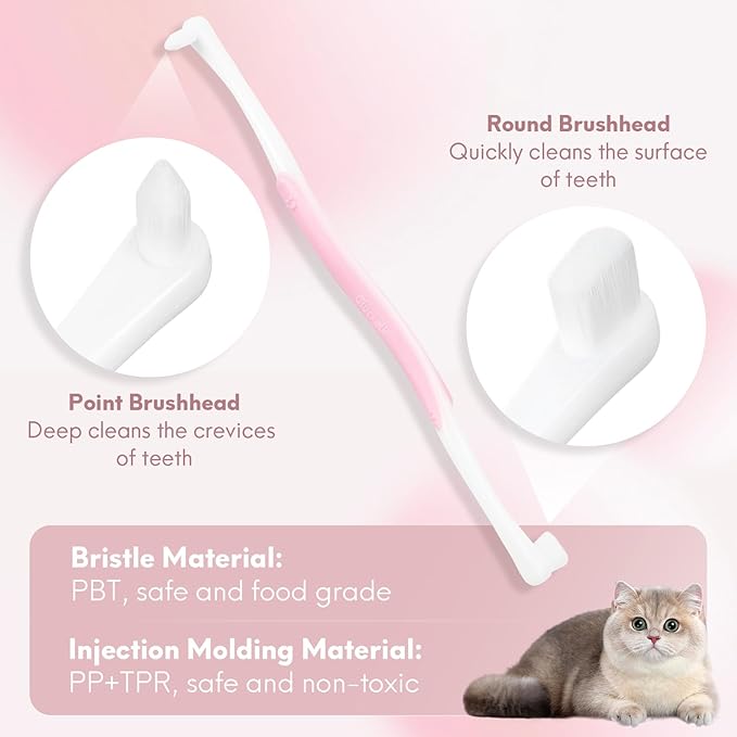 2 Pcs Dual-Sided Cat Toothbrush with Micro Brush Head, Ultra Soft Nano Bristles Pet Toothbrush Kit, Kitten/Puppy Toothbrushes, Fit into Cats/Small Dogs Mouth