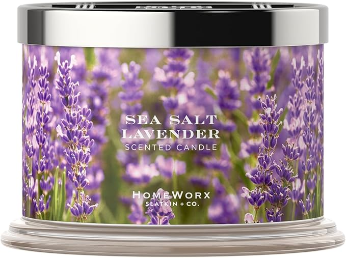 HomeWorx by SLATKIN + CO. Candle- Sea Salt Lavender, 14 oz. 3-Wick Premium Scented Candle - 20-40 Hours Burn Time
