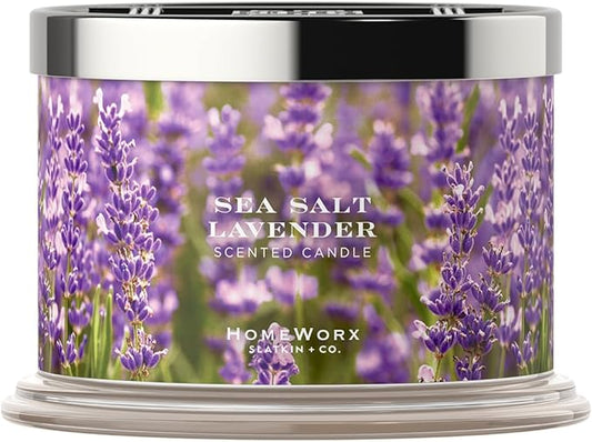 HomeWorx by SLATKIN + CO. Candle- Sea Salt Lavender, 14 oz. 3-Wick Premium Scented Candle - 20-40 Hours Burn Time