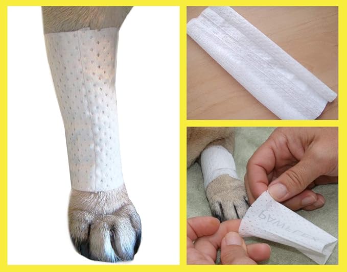 PawFlex Protective Sleeve Tubular Cover - Bandages - for Dogs Cats and Other Pets First Aid Wound Care Comfortable Non-Adhesive Breathable & Water Resistant 12 Strips (yields 24-36 Covers)-(Medium)