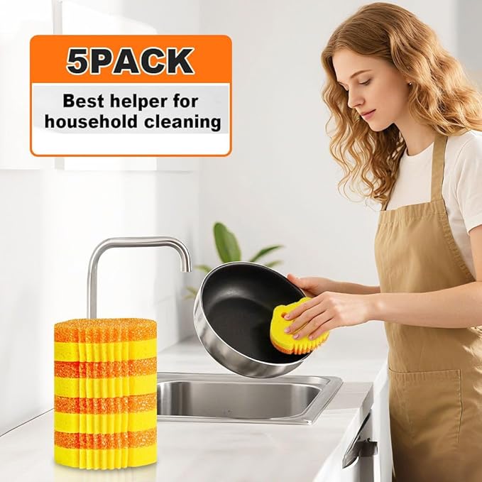 SmilePowo 5 Pack Cute Frog Scrub Sponge, Dual-Sided Temperature Controlled Kitchen Sponge for Dishes,Furniture,Bulk Sponges Household Cleaning Pads,Multi-Functional Premium Cleaning Sponges