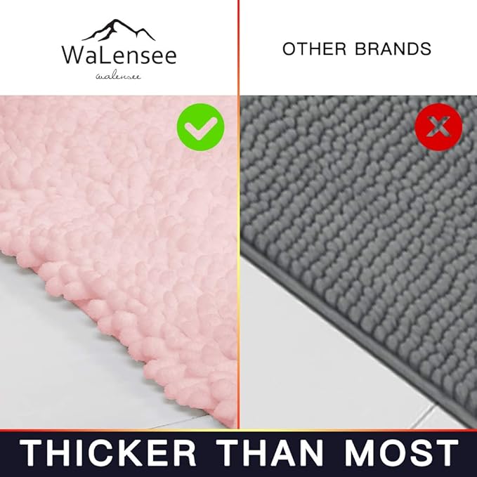 Walensee Bathroom Rug Non Slip Bath Mat (32x20 Inch Blush) Water Absorbent Super Soft Shaggy Chenille Machine Washable Dry Extra Thick Perfect Absorbant Best Large Plush Carpet for Shower Floor