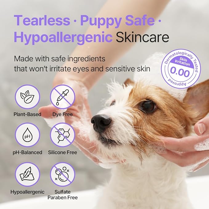 PetO’CERA Nourishing 2-in-1 Dog Shampoo and Conditioner for Allergic, Itchy, Dry, Sensitive Skin, Deodorizing Detangler for Poodle & Doodle, Puppy Safe, Tearless, Sulfate-Free, 16.9 fl oz/500ml