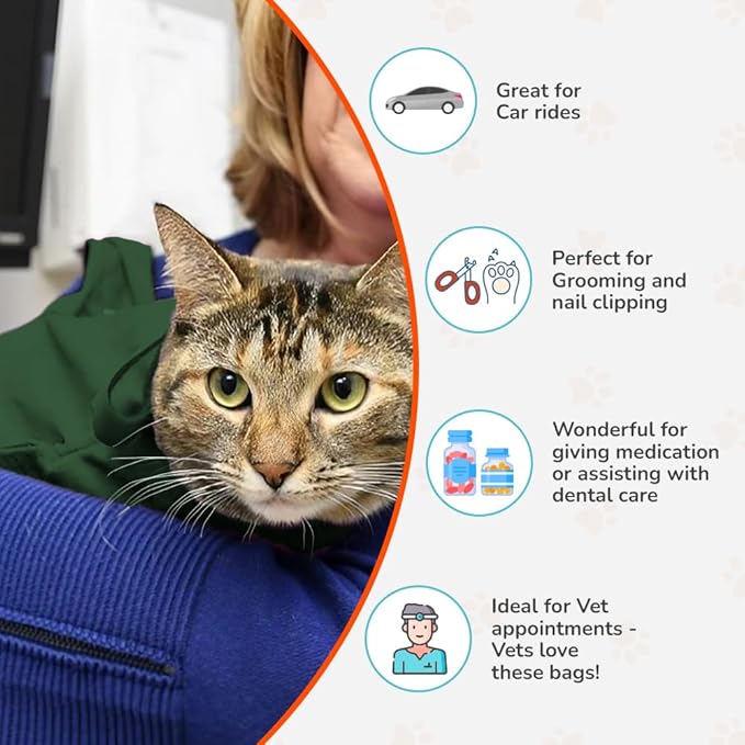 Cat-in-the-Bag Cozy Comfort Carrier - Large Green Pet Carrier and Cat Carrier Soft for Cutting Nails, Vet Visits, Medication Administration, Dental Care, & Travel