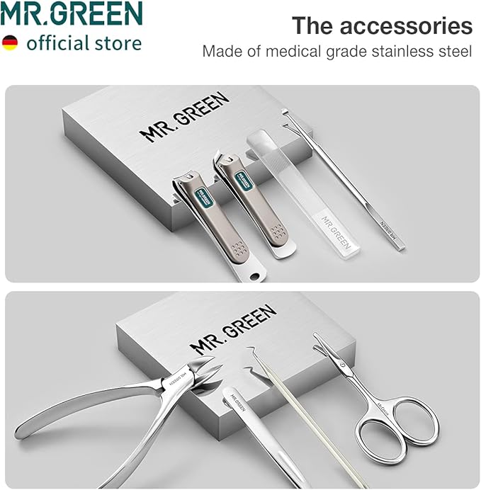 MR.GREEN Manicure Sets Pedicure Kits Stainless Steel Nail Clipper Personal Care Tools with PU Leather Case (Green)