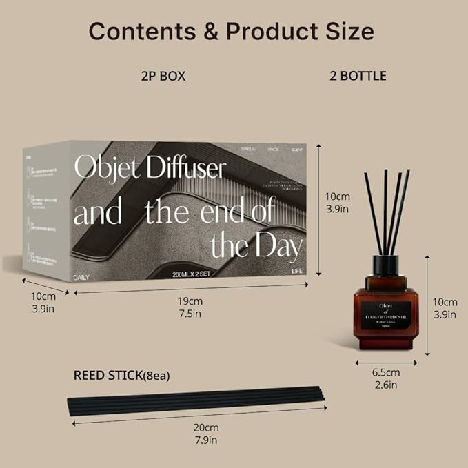 hetras Objet Diffuser Gift Set 6.7 fl.oz. 2 Pack | Midnight Fog - Fresh Forest & Moss Scent | Long-Lasting Scented Room Fresheners with 8 Reed Sticks for Home Fragrance Bedroom Bathroom Shelf Décor