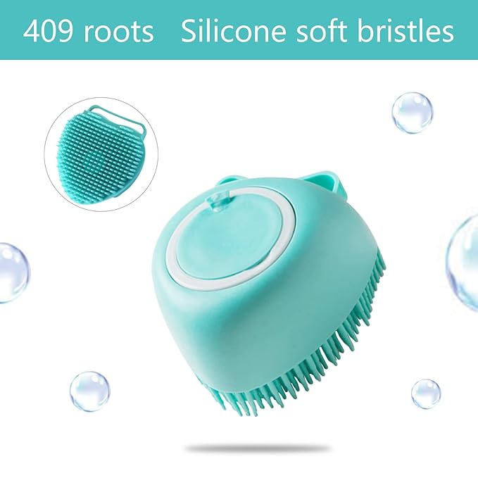 2 Pack Pet Bath Massage Brush Soft Silicone with Ring Handle Shampoo Dispenser for Dogs Cats