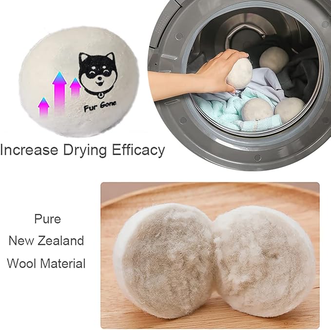 Wool Dryer Balls for Pet Hair Remover Organic Reusable Laundry Dryer Balls Pre-Wash Lint Remover for Dog/Cat Pet Hair Shaver for Laundry Hair Catcher for Washing Machine