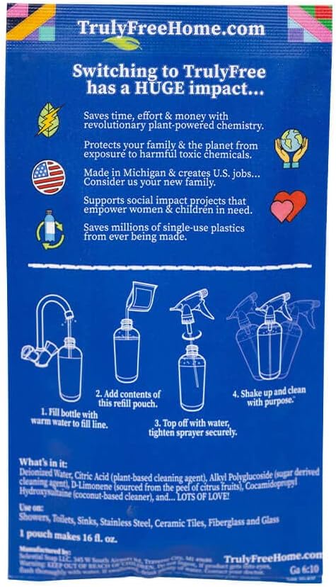 2-Pack TrulyFree Bathroom Cleaner - Cleaning Spray, for Toilet, Sink, Tub, Shower - Includes: 16-oz Spray Bottle, One refill pouch used for initial fill and one pouch for Refill when needed (3 oz)