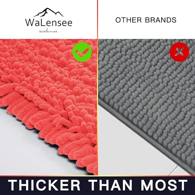 Walensee Large Bathroom Rug Non Slip Bath Mat (24x60 Inch Coral) Water Absorbent Super Soft Shaggy Chenille Machine Washable Dry Extra Thick Perfect Absorbant Best Plush Carpet for Shower Floor